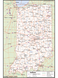 Indiana Wall Map with Counties