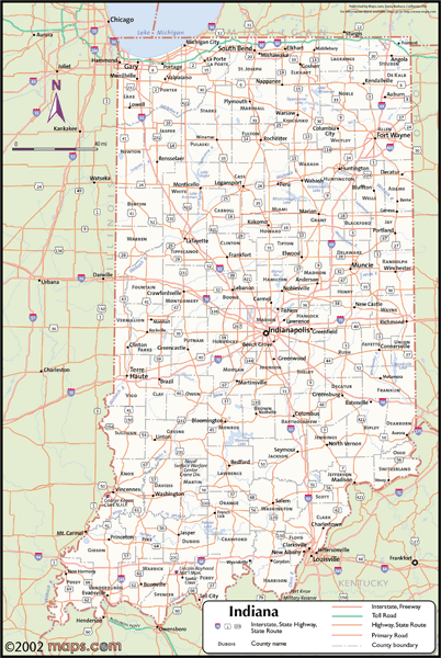 Indiana Wall Map with Counties