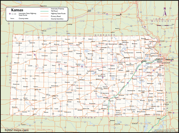 Kansas Wall Map with Counties