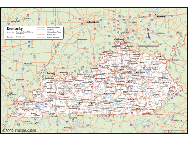 Kentucky Wall Map with Counties