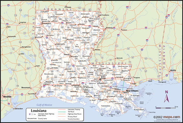 Louisiana Wall Map with Counties