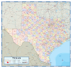 Texas Counties Wall Map