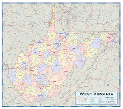 West Virginia Counties Wall Map