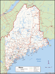 Maine Wall Map with Counties