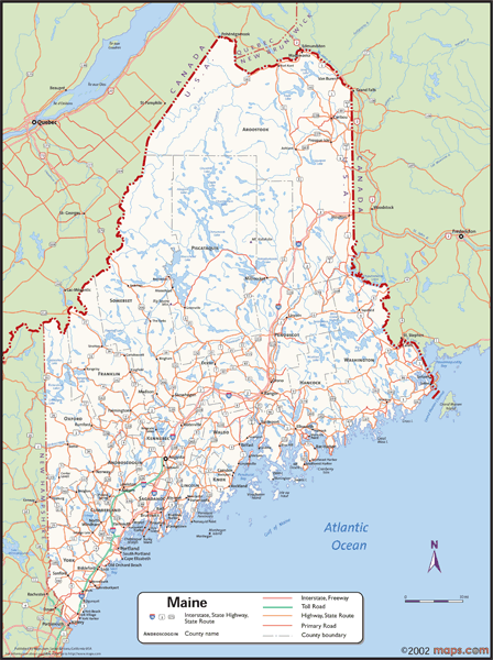 Maine Wall Map with Counties