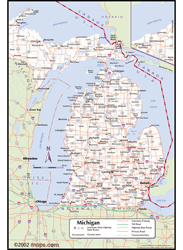 Michigan Wall Map with Counties