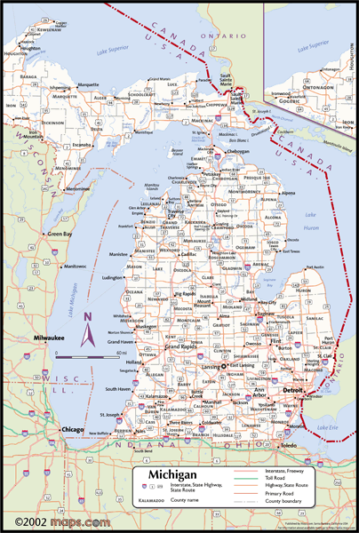 Michigan Wall Map with Counties