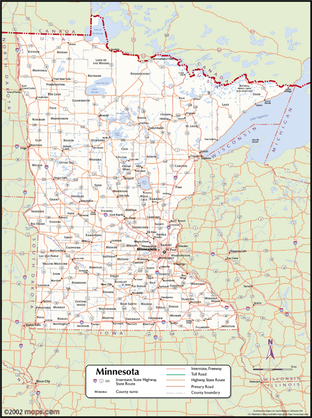 Minnesota Wall Map with Counties