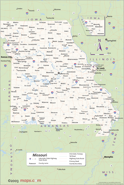 Missouri Wall Map with Counties