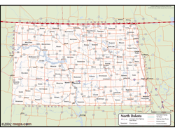 North Dakota Wall Map with Counties