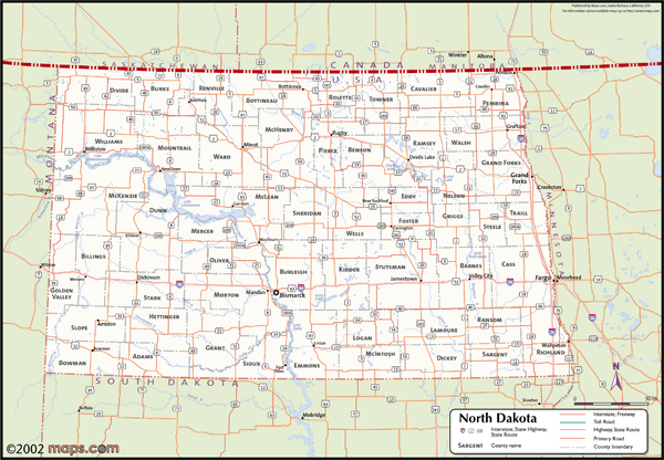 North Dakota Wall Map with Counties