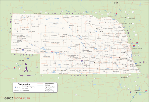 Nebraska Wall Map with Counties