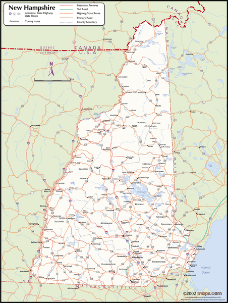 New Hampshire Wall Map with Counties