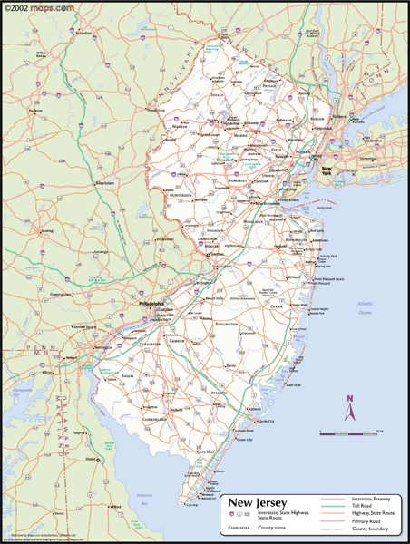 New Jersey Wall Map with Counties