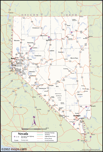 Nevada Wall Map with Counties