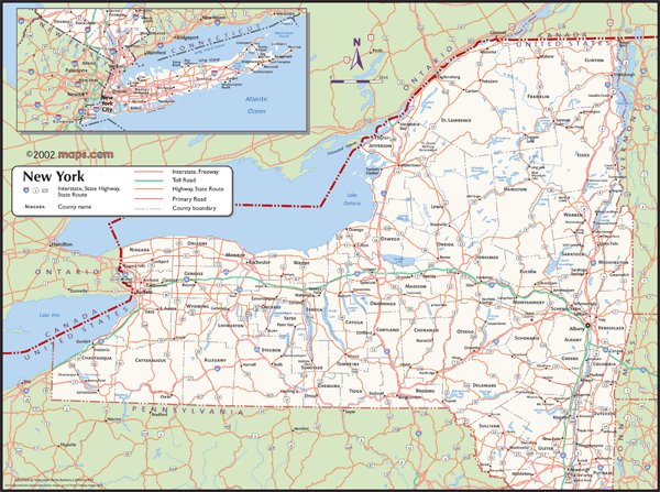 New York Wall Map with Counties