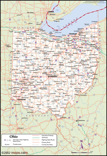 Ohio Wall Map with Counties