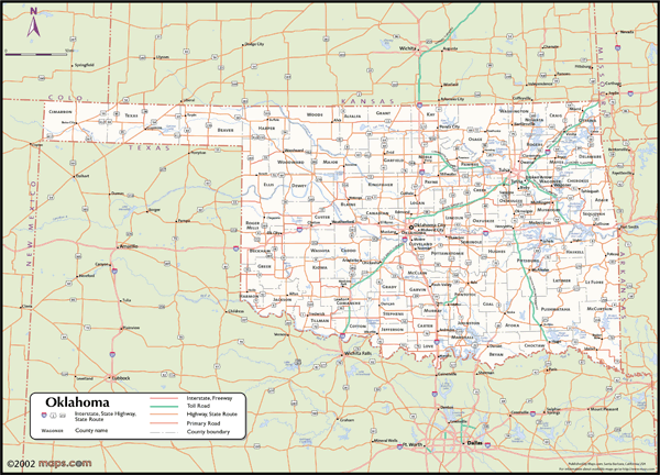 Oklahoma Wall Map with Counties
