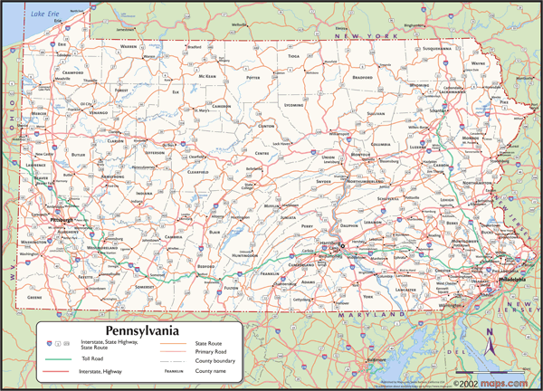 Pennsylvania Wall Map with Counties