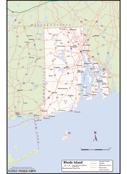 Rhode Island Wall Map with Counties