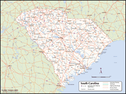 South Carolina Wall Map with Counties