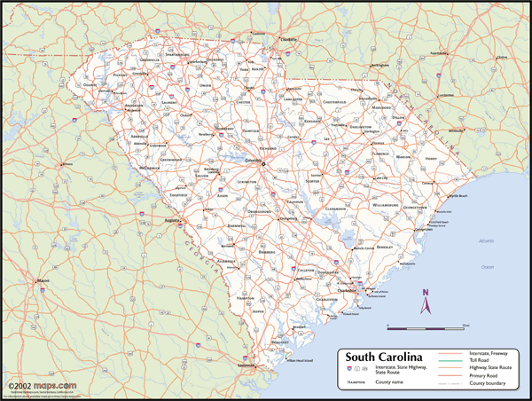 South Carolina Wall Map with Counties