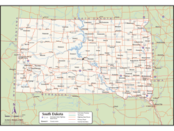 South Dakota Wall Map with Counties