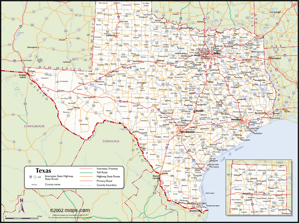 Texas Wall Map with Counties