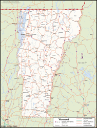 Vermont Wall Map with Counties