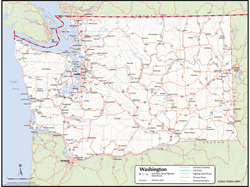 Washington Wall Map with Counties