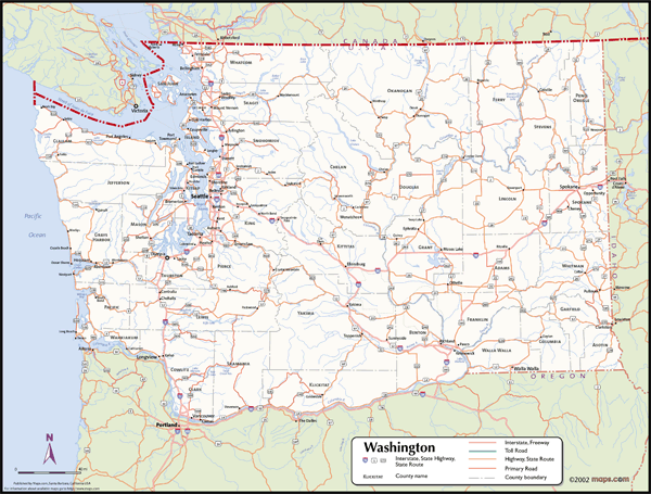 Washington Wall Map with Counties
