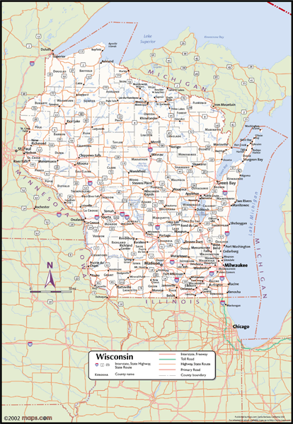 Wisconsin Wall Map with Counties