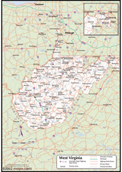 West Virginia Wall Map with Counties