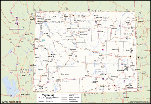 Wyoming Wall Map with Counties