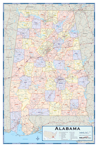 Alabama Counties Wall Map