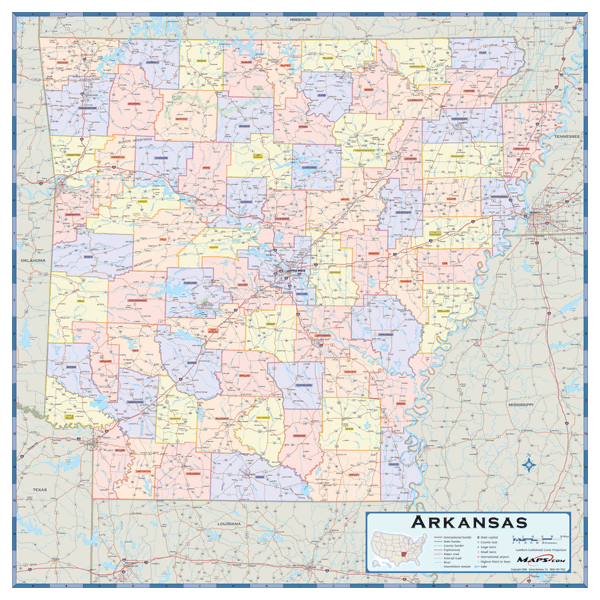 Arkansas Counties Wall Map