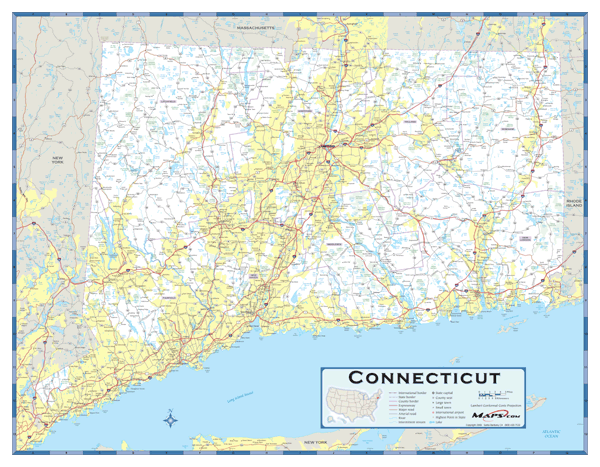 Connecticut County Highway Wall Map