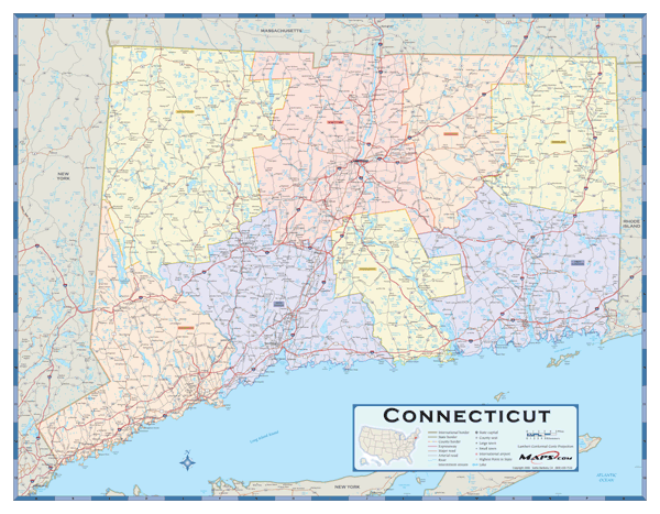 Connecticut Counties Wall Map