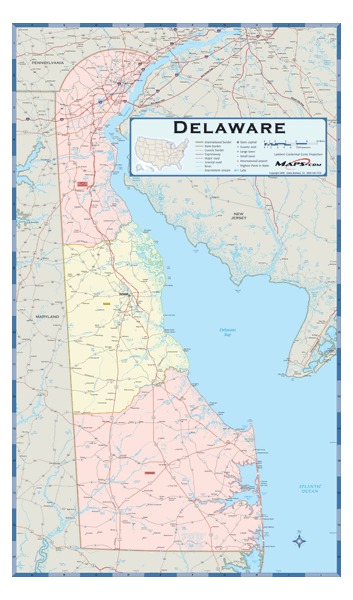 Delaware Counties Wall Map