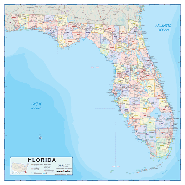Florida Counties Wall Map