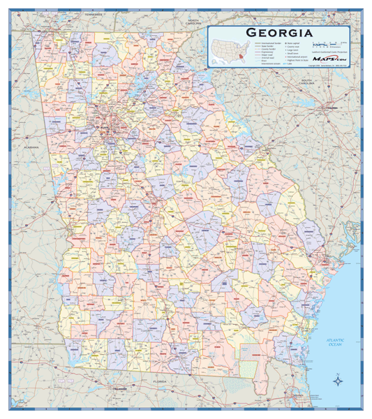 Georgia Counties Wall Map