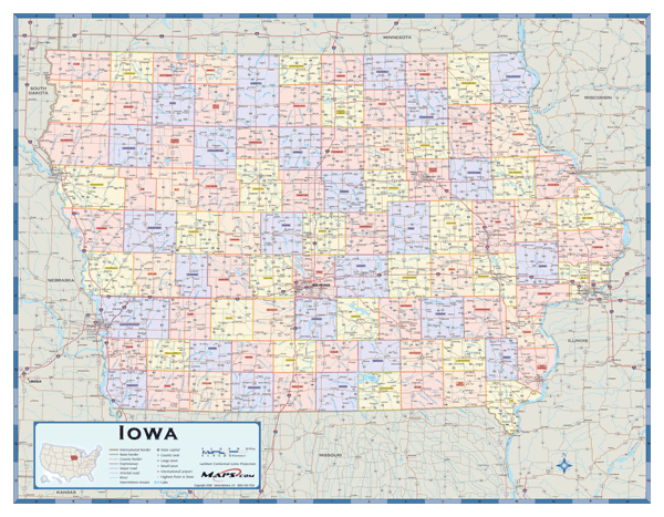 Iowa Counties Wall Map