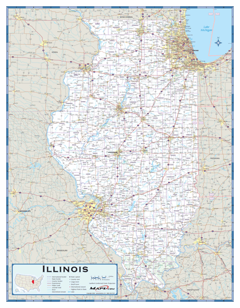 Illinois County Highway Wall Map