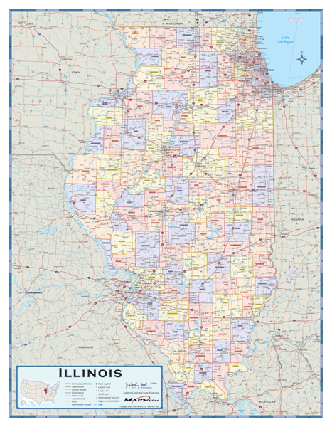 Illinois Counties Wall Map