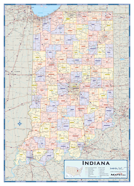 Indiana Counties Wall Map