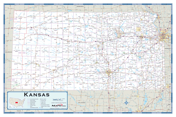 Kansas County Highway Wall Map