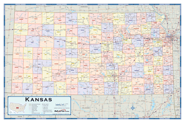 Kansas Counties Wall Map