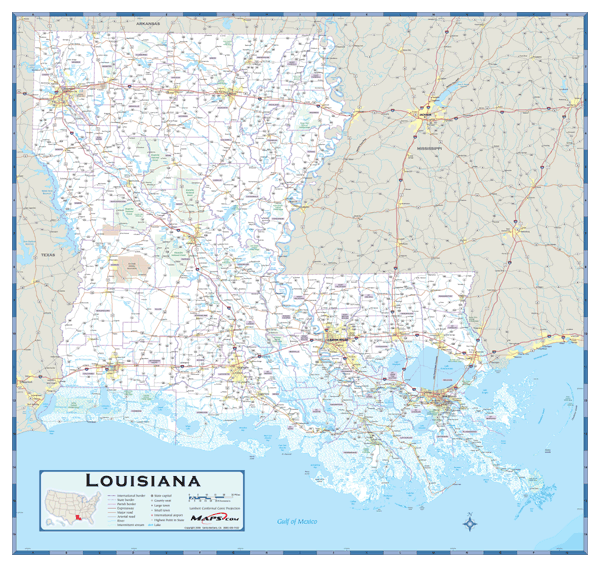 Louisiana County Highway Wall Map