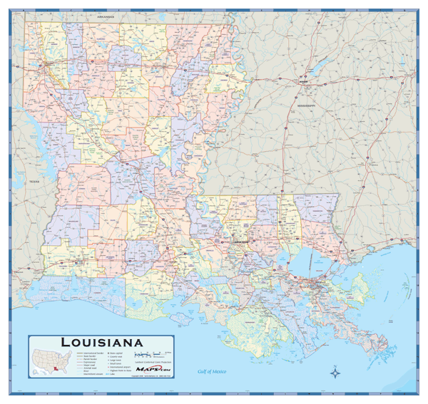 Louisiana Counties Wall Map