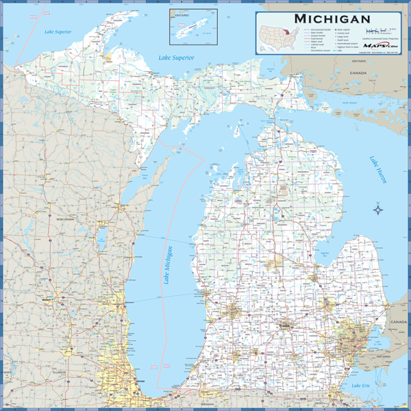 Michigan County Highway Wall Map